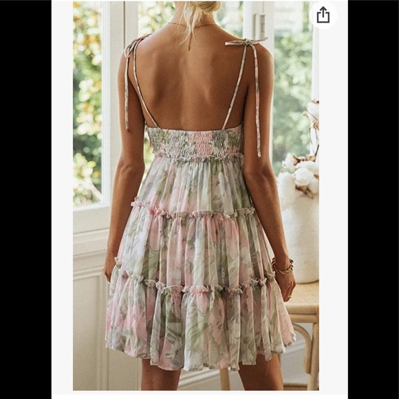 108. Round Neck Spaghetti Straps Floral Skater Minidress - Picture 4 of 14